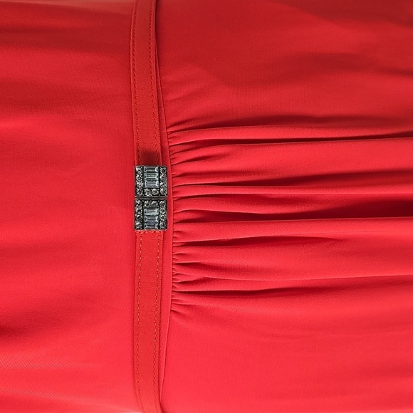 Ralph Lauren Twisted Halter Neckline Flowy Dress Vibrant Red Belted w Crystal - Picture 5 of 10